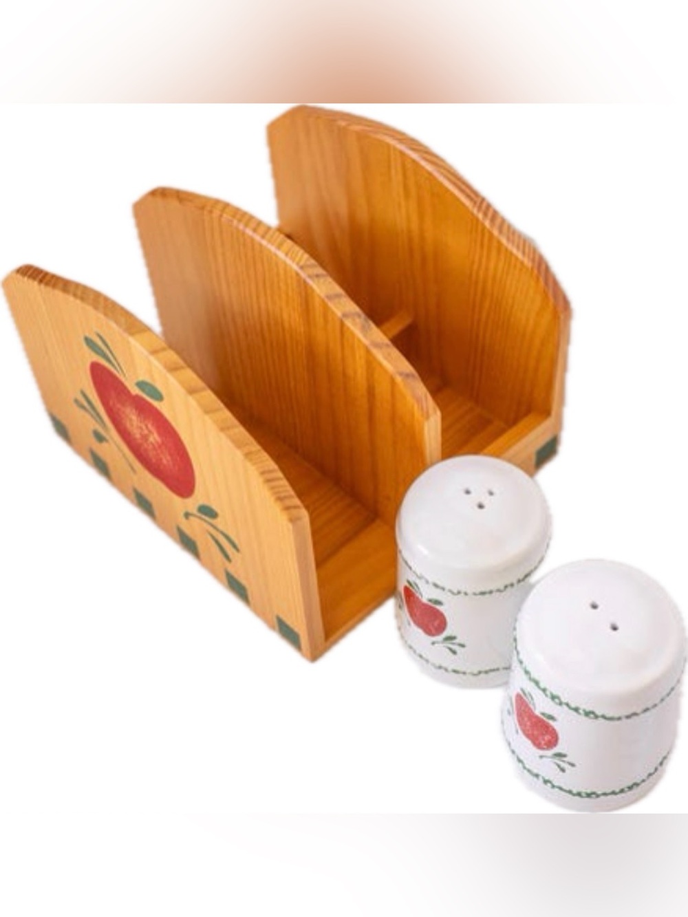 Cottage core Apple Napkin Holder with Salt & Pepper Shakers